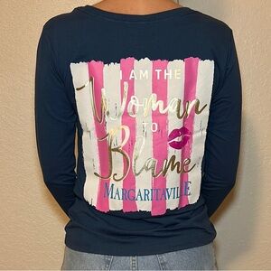 Margaritaville Navy Shirt with Pink and Gold Design